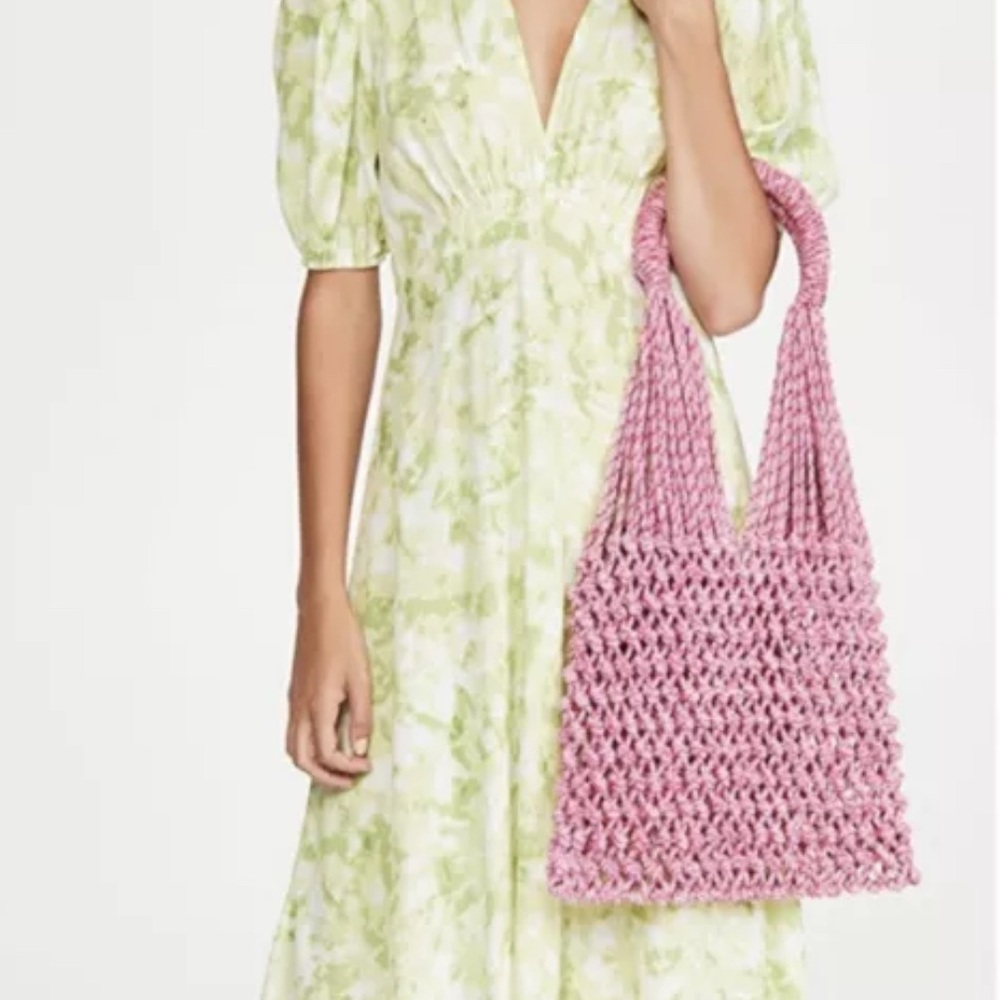NANNACAY ANTHROPOLOGIE *STELLA PINK WHITE COTTON CROCHET BEACH BOHO BAG NWT